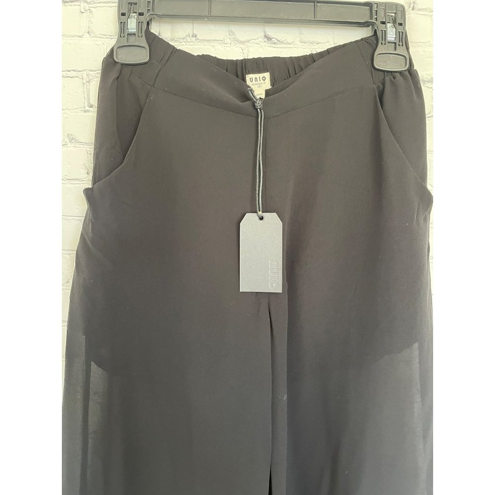 NWT UNIQ Black Chiffon Wide Leg Pants size Small - Picture 3 of 6